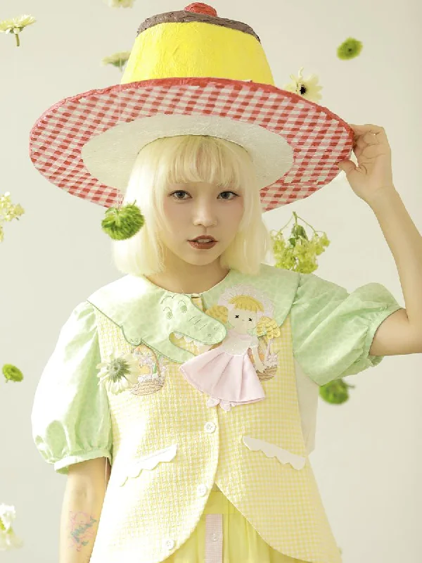 Deal Alert Lolita EMBROIDERED COLLAR FUN HALF SLEEVE Shirt [S0000010466]