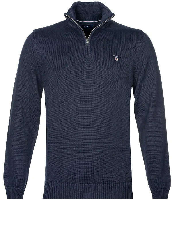 Lässiger Pullover aus Baumwolle mit halbem Reißverschluss Evening Blue