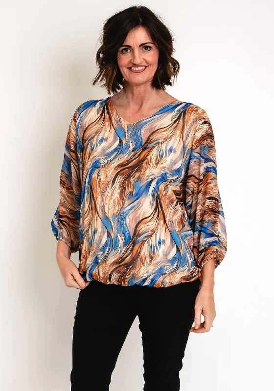 Final Markdown Serafina Collection Chiffon Print Blouse, Blue