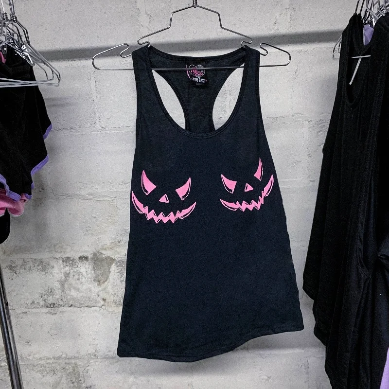 Top Pick Pink Pumpkin Face Racerback Tank