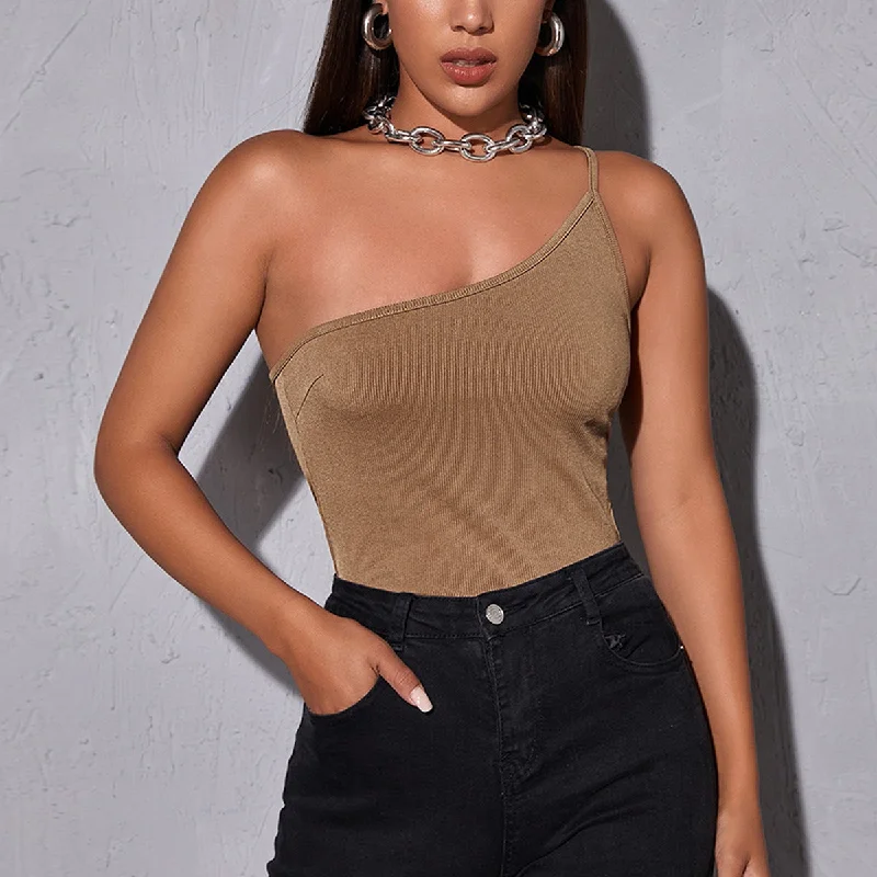 Big Deal Sexy One-Shoulder Top Solid Color Backless Summer Tank Tops Wholesale