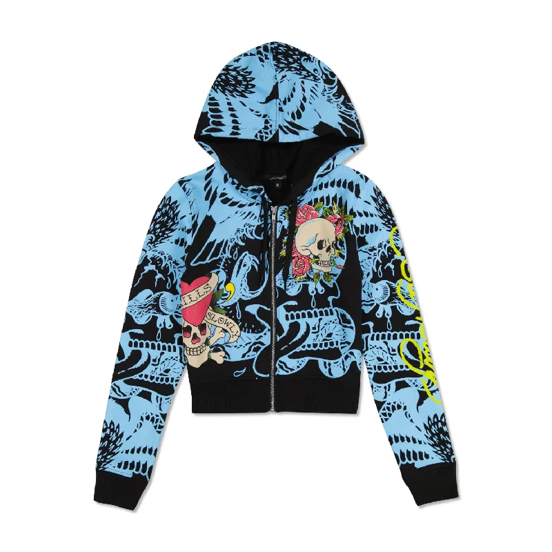 Overstock Sale LKS Skull Zip Cropped Fleece Hoodie