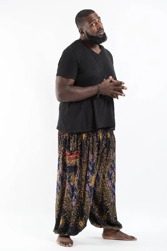 Fantastic Deals Plus Size Unisex Peacock Eye Harem Pants in Black