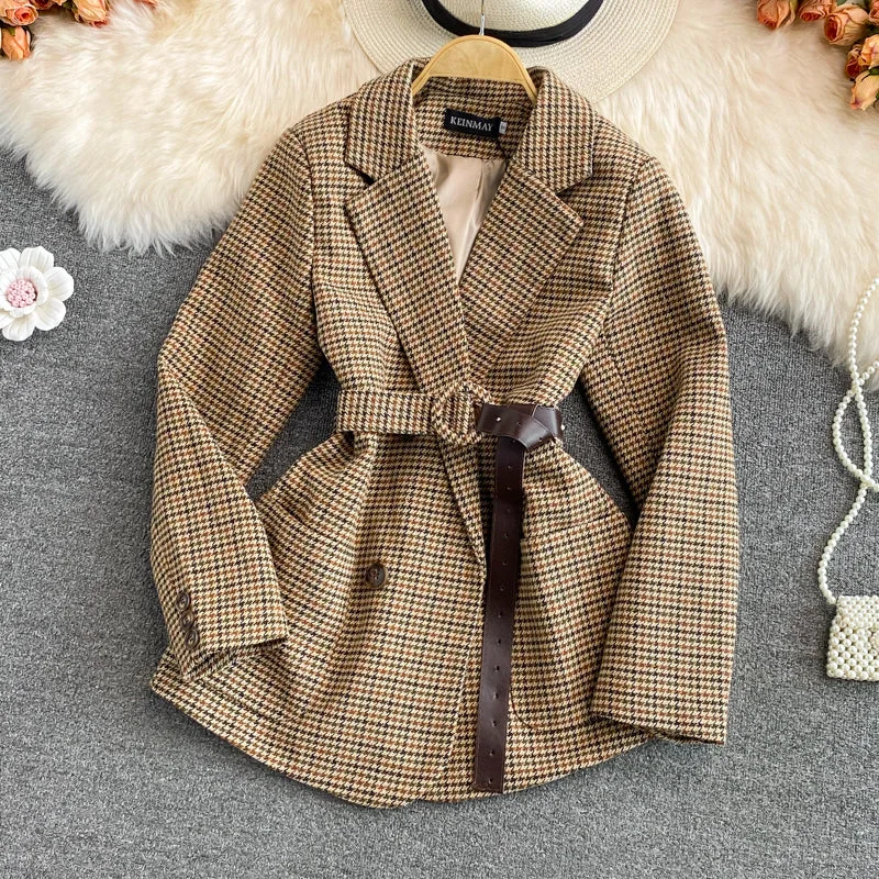 Discount Mania Plaid suit coat wool waist British style  1642
