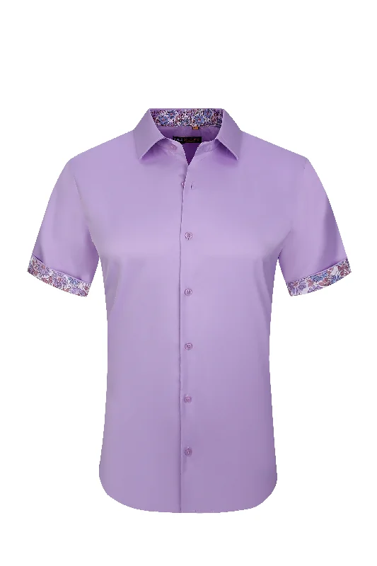 Suslo Solid 4 Way Stretch Short Sleeve Shirt - Lavender