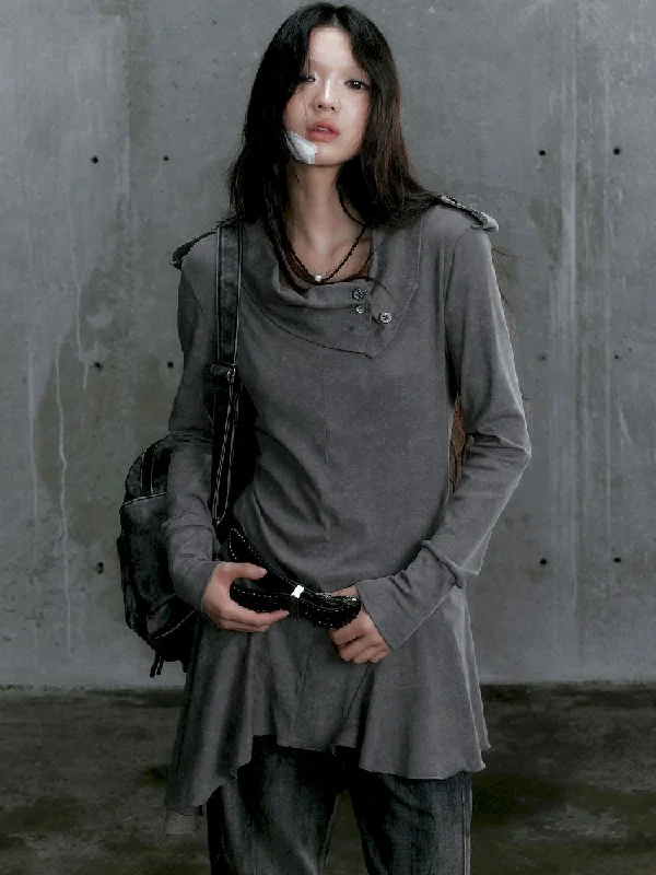 Online Only Stacked Neck Slim Long Sleeve TOP [S0000010396]