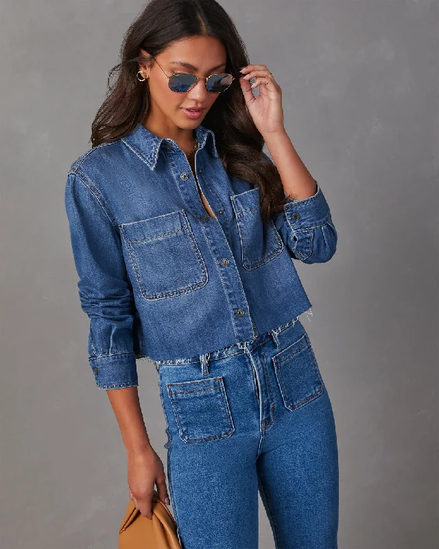 Shop the Weekend Away Jamie Cropped Denim Button Down Top