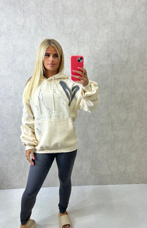 Crazy Deal Grey Heart Sprayed Ruched Hoodie
