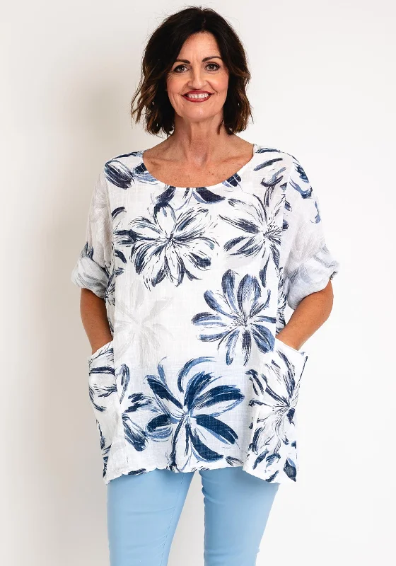 Steals and Deals Serafina Collection One Size Floral Top, White