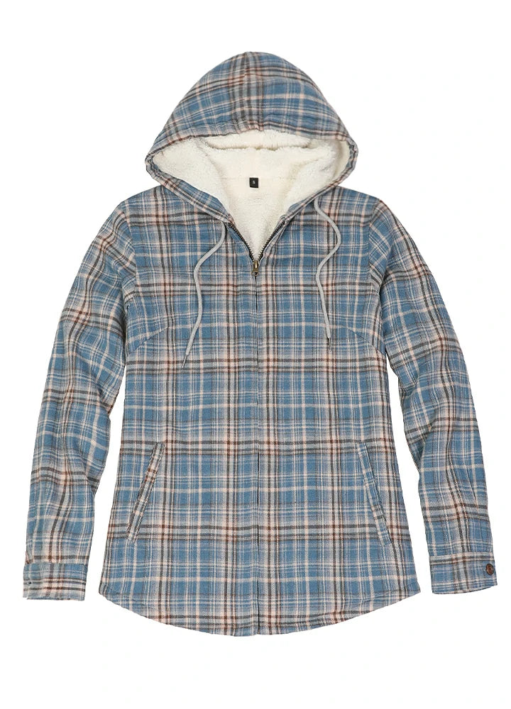 Act Fast Women's Sherpa-Lined Flannel Jacket Full Zip Up Hooded Plaid Shirt