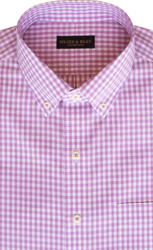 Classic Fit Pink Gingam Button-Down Collar Supima® Non-Iron Cotton Broadcloth Sport Shirt