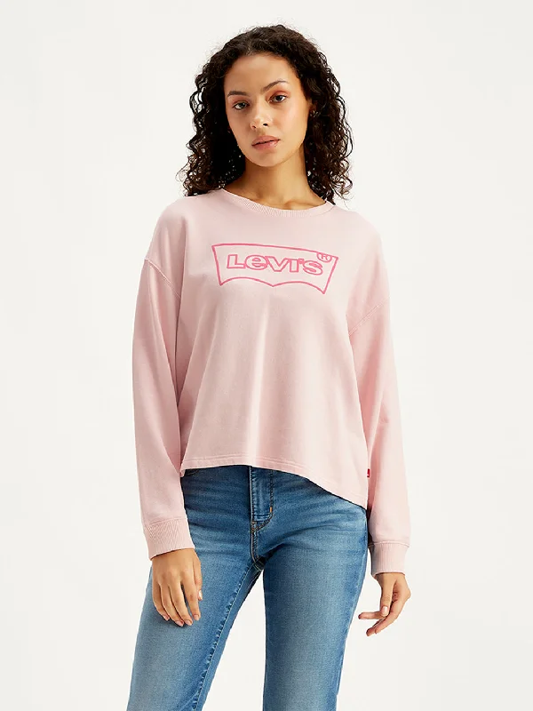 Weekend Savings Spectacle Women's Brand Logo Light-Pink Crew Neck Sweatshirt