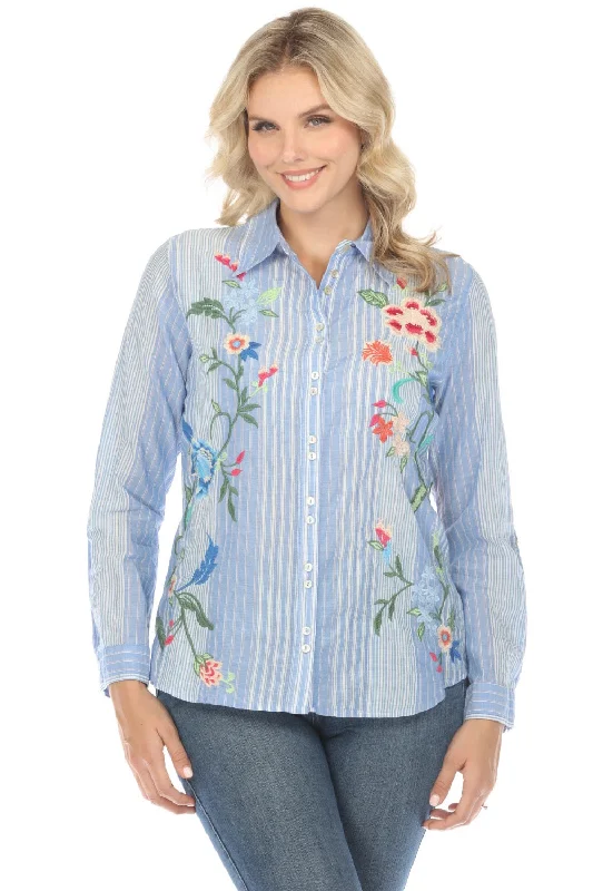 Fantastic Offers Johnny Was Workshop Madaleina Double Button Stripe Shirt Boho Chic W19824
