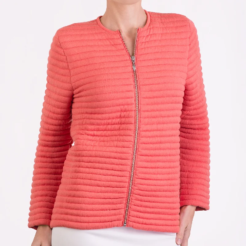 Holiday Sale Knitted Zip Bomber Jacket in Coral