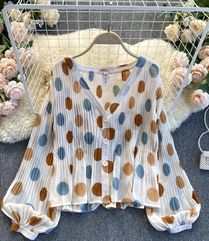 Instant Deal Sweet Polka Dot V Neckline Chiffon Shirt  330