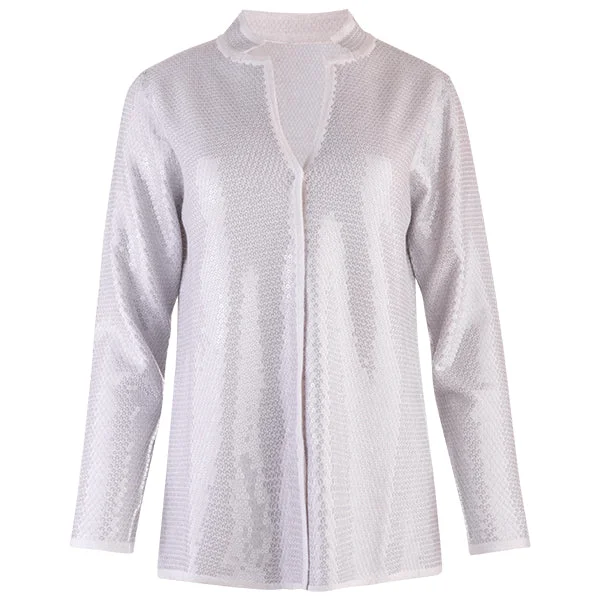 Great Deal Sequin Inverted Notch Collar Cardigan in Alabaster