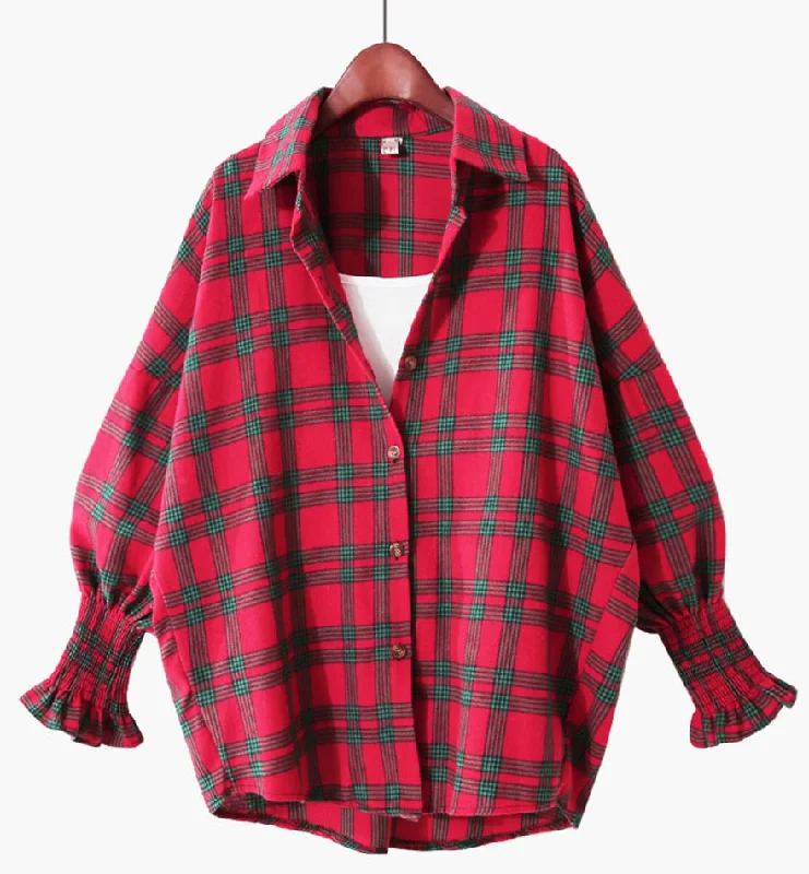 Referral Discount Loose long sleeve plaid shirt  359