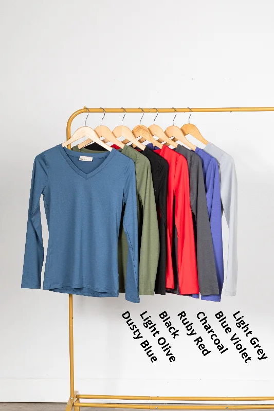 Discount Deals Brushed Microfiber Long Sleeve V-Neck Knit Top