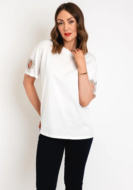 Limited Time Discount Serafina Collection One Size Cut-Out Heart Sleeve T-Shirt, White