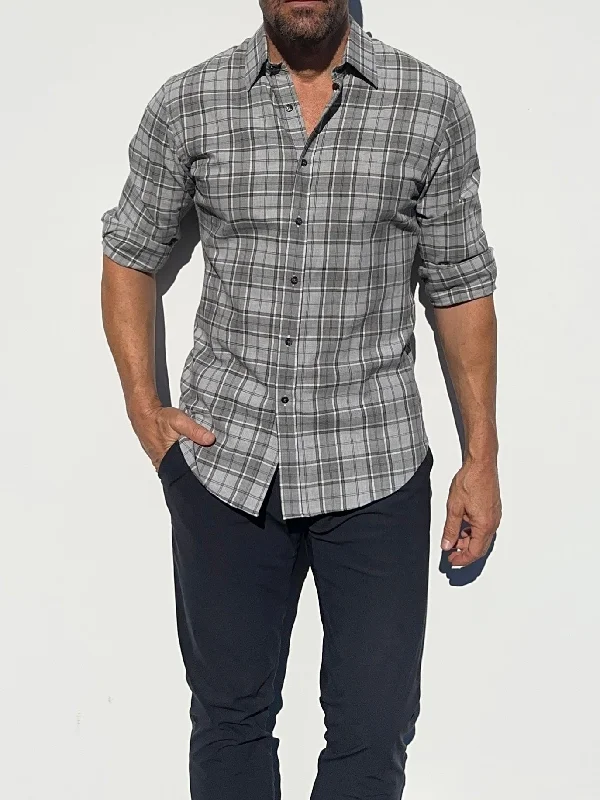 No-Pocket Plaid Flannel in Light Gray- Small Batch #566