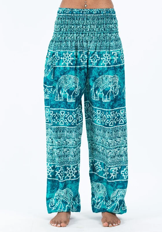 Buy Now Unisex Marble Elephants Harem Pants in Turquoise