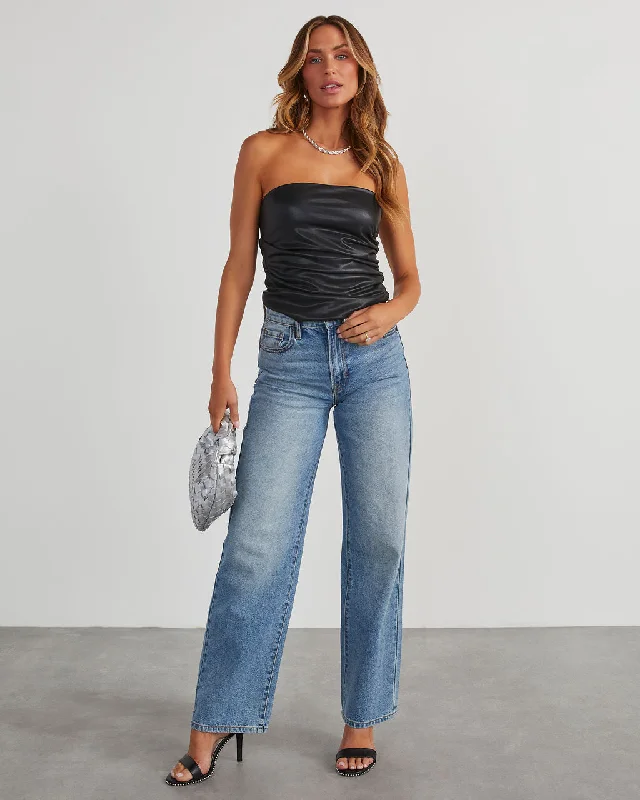 New Deals Roxi Faux Leather Ruched Tube Top