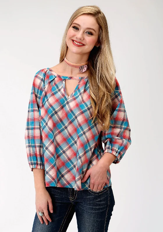 Anniversary Sale Roper Plaid Womens Red 100% Cotton Desert Sunrise S/S Blouse