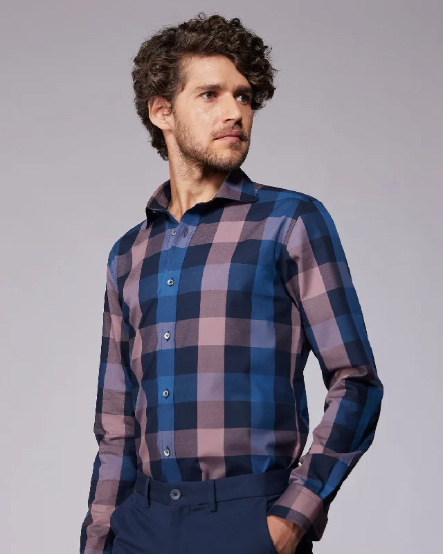 Cotton Dobby Checked Shirt - Mauve & Navy