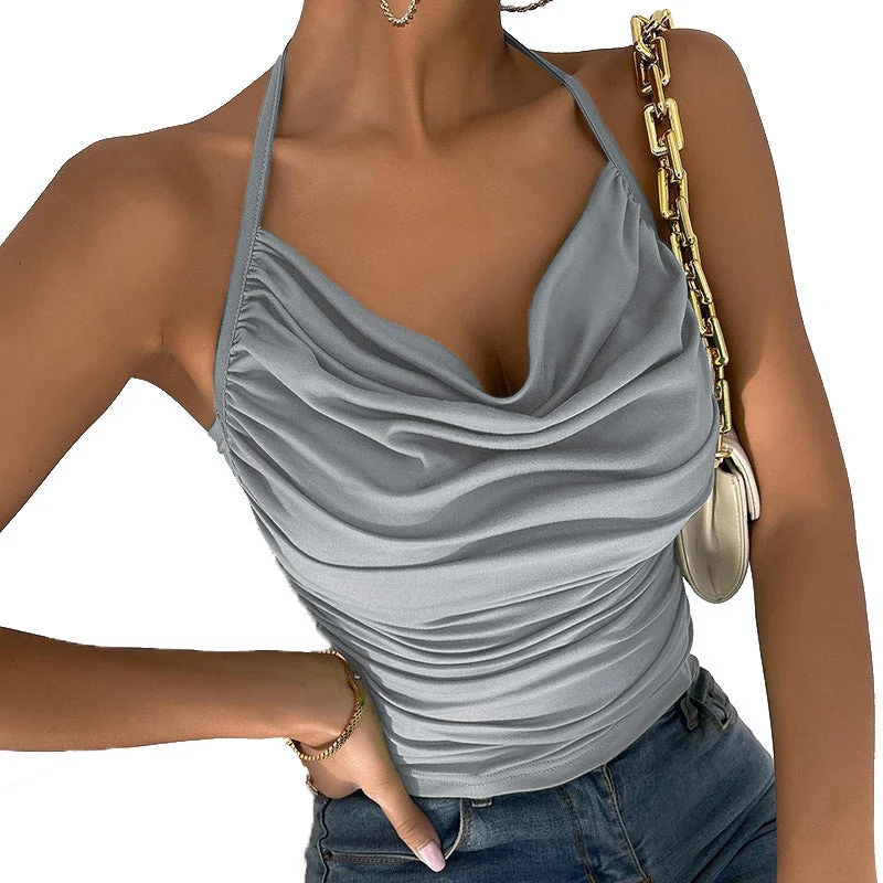 Take Action Sexy V-Neck Camisole Top Backless Solid Color Slim Summer Tank Tops Wholesale
