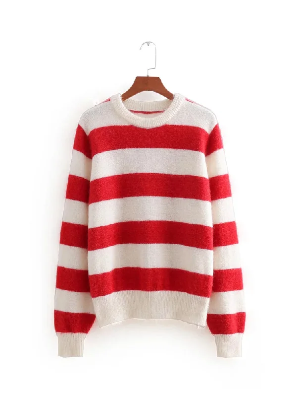 Quick Deals Striped crew neck Pullover long sleeve sweater loose sweater top  7458