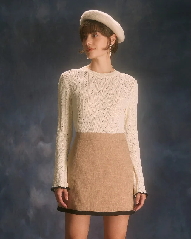 Take Advantage The Apricot Contrast Trim Pointelle Knit Top