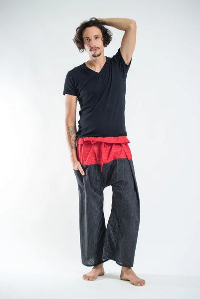 Act Now Unisex Two Tone Pinstripe Thai Fisherman Pants in Black Red