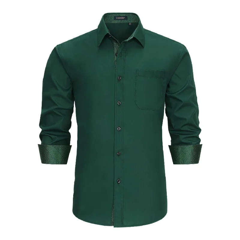 Men's Patchwork Dress Shirt with Pocket - DARK GREEN