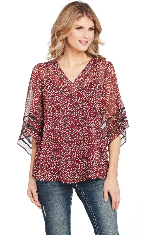 Special Discount Cowgirl Up Womens Red Polyester Arrow Bell Sleeves Blouse S/S