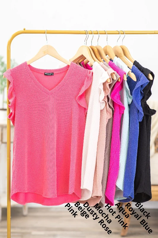 Weekend Savings Fiesta Ruffle Short Sleeve Ribbed Knit Top