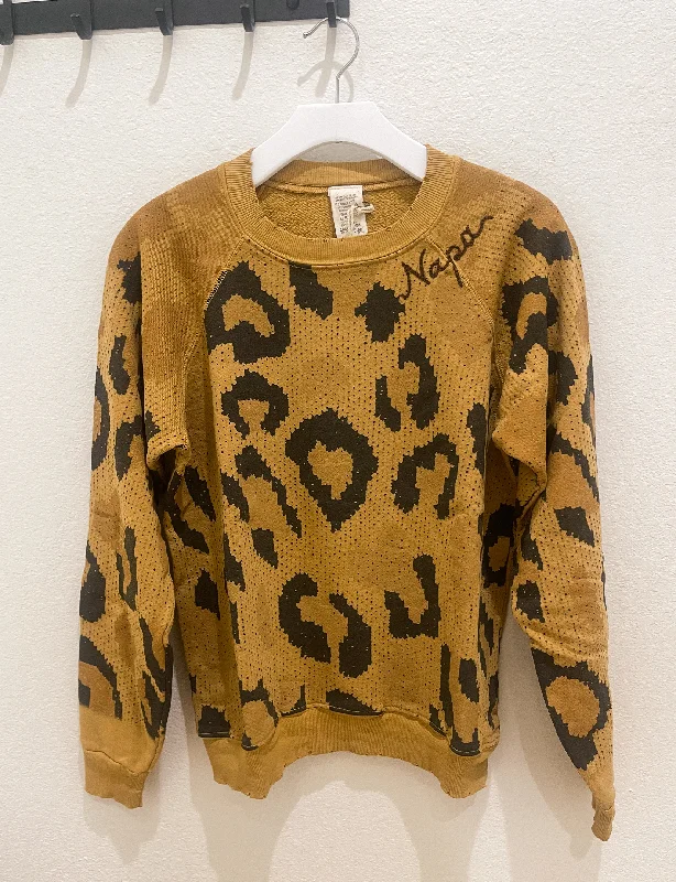 Weekend Shopping Extravaganza Into The Wild Napa Embroidered Sweatshirt, Leopard