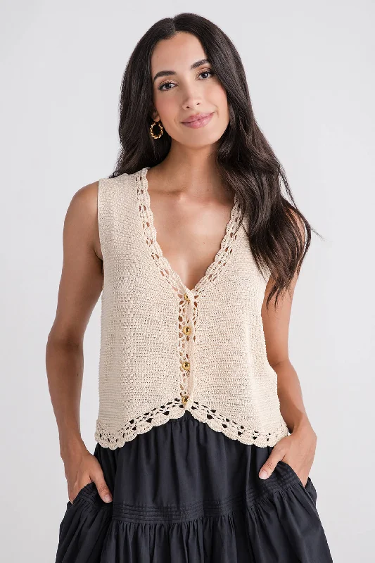 Overstock Sale AnnieWear Crochet Trim Button Down Sweater Vest