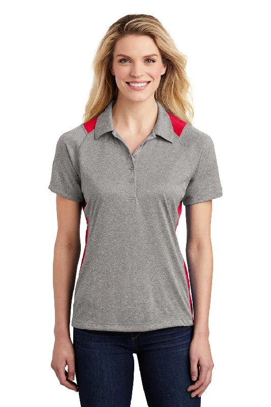 Can't Be Beat Sport-Tek Womens Heather Contender Moisture Wicking Short Sleeve Polo Shirt - Heather Vintage Grey/True Red Can't Be Beat Sport-Tek Womens Heather Contender Moisture Wicking Short Sleeve Polo Shirt - Heather Vintage Grey/True Red