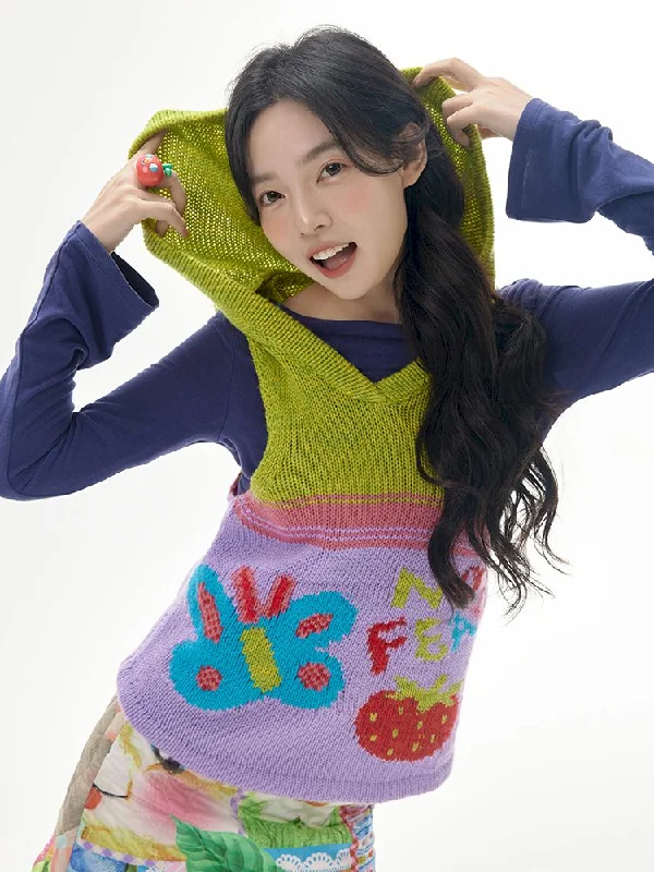 Super Sale Sleevels Hooded Knit Vest [S0000010527]