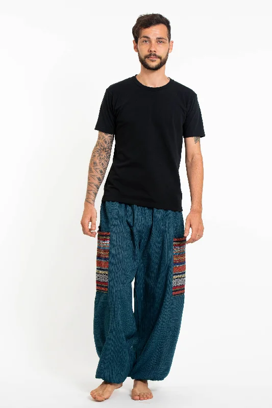 Pay Less Unisex Pinstripe Cotton Pants with Aztec Pocket in Turquoise