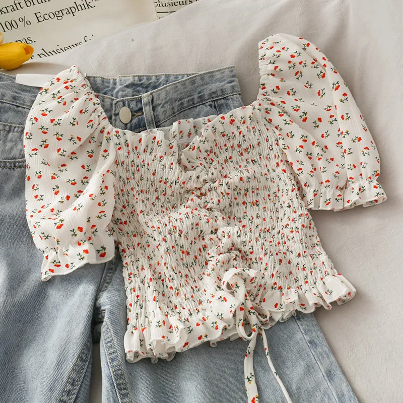 Special Buy Cute floral drawstring crop top  293
