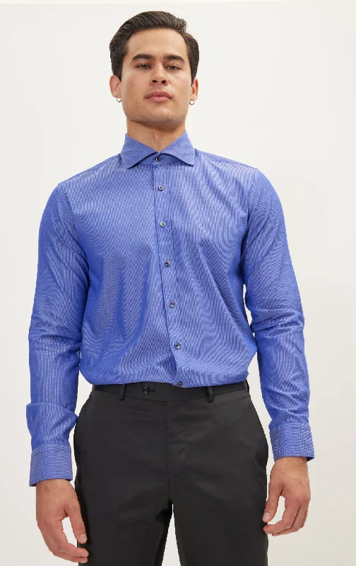 Jacquard Cotton Tonal Button Dress Shirt - Dark Blue