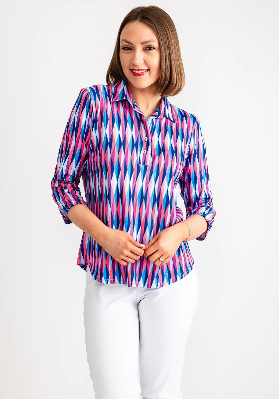 Savings Soar This Weekend Leon Collection Geometric Print Top, Blue & Pink
