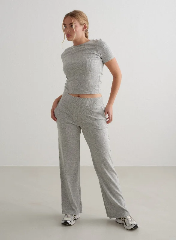 Overstock Grey Melange Ease Ribbed Wide Pants