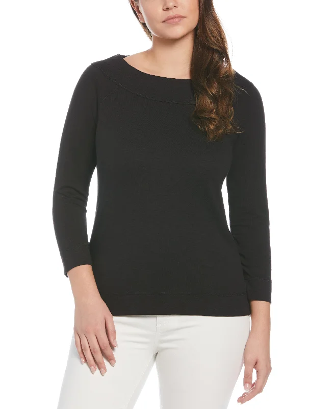 Weekend Savings Extravaganza Petite Solid 3/4 Sleeve Boatneck Knit Top