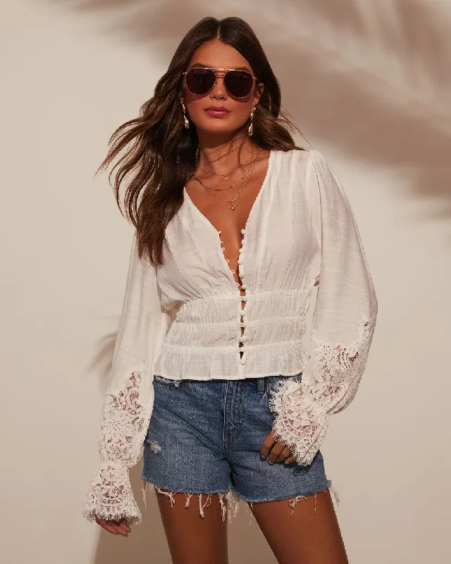 Act Fast Love Language Smocked V Neck Top