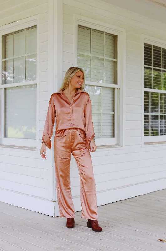 Limited Time Discount Brigitte Satin Effect Button Down Top - Rose