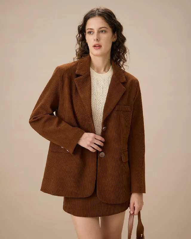 Stock Up Brown Corduroy Single Breasted Blazer