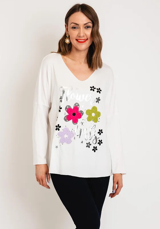 Weekend Offers That Thrill Serafina Collection One Size Metallic Text Top, White