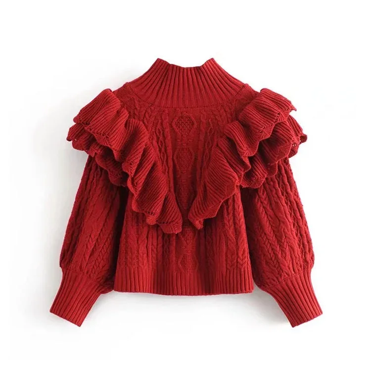 Special Offer Versatile lace layered octet knit sweater  7455